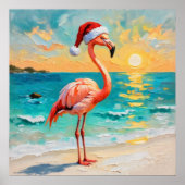 Santa Flamingo op het strand Poster (Voorkant)