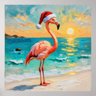 Santa Flamingo op het strand Poster