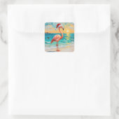 Santa Flamingo op het strand Vierkante Sticker (Tas)