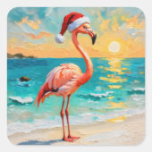 Santa Flamingo op het strand Vierkante Sticker (Voorkant)