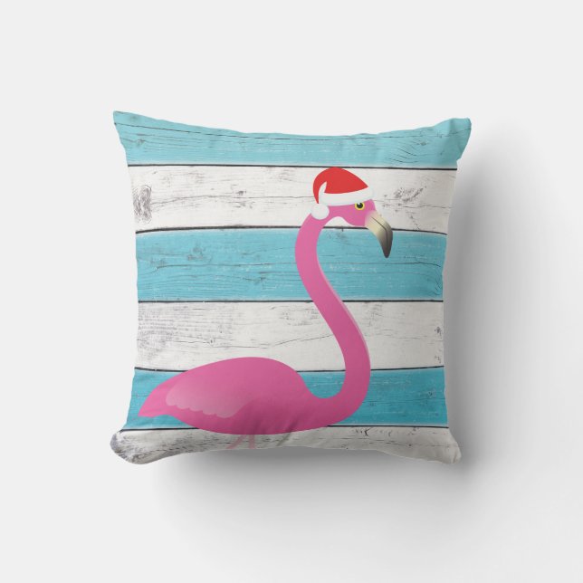 Santa Flamingo op Striped Outdoor Pillow Buitenkussen (Voorkant)