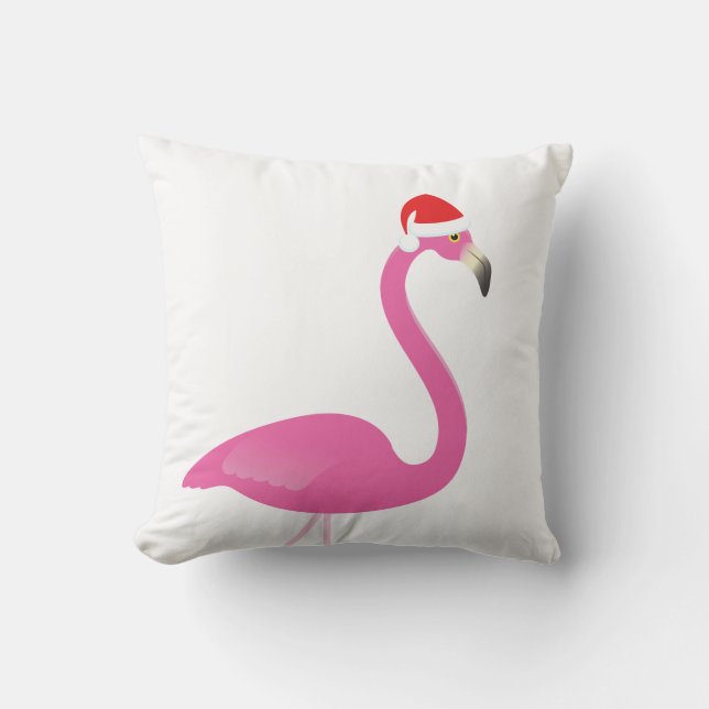 Santa Flamingo op wit buitenkussen (Voorkant)