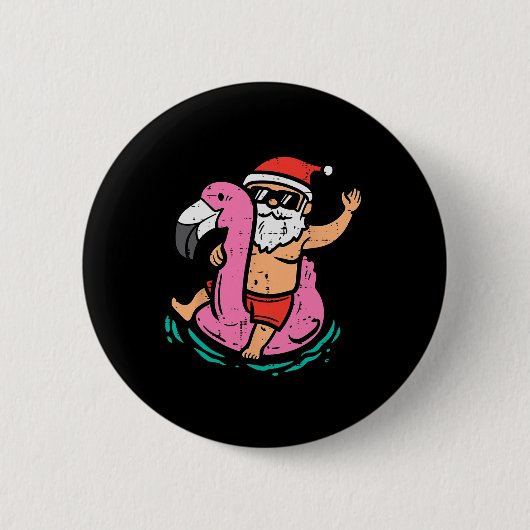 Santa Flamingo Opblaasbaar Funny Kerstmis In Juli  Ronde Button 5,7 Cm (Voorkant)