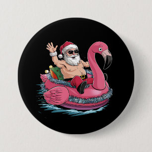 Santa Flamingo Opblaasbaar Kerst In Juli Zomer Ronde Button 7,6 Cm