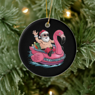 Santa Flamingo Opblaasbaar Kerstmis In Juli Zomer Keramisch Ornament