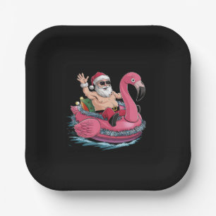 Santa Flamingo Opblaasbaar Kerstmis In Juli Zomer Papieren Bordje