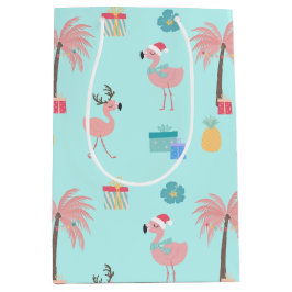Santa Flamingo patroon Fun Blauwgroen Tropische Ke Medium Cadeauzakje