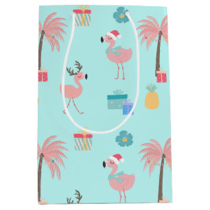 Santa Flamingo patroon Fun Blauwgroen Tropische Ke Medium Cadeauzakje