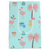 Santa Flamingo patroon Fun Blauwgroen Tropische Ke Medium Cadeauzakje (Achterkant)
