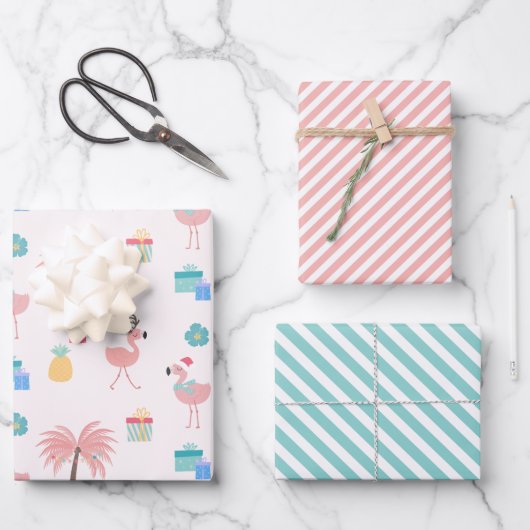 Santa Flamingo patroon Fun Pink Tropische Kerstmis Inpakpapier Vel (Voorkant)