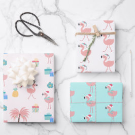 Santa Flamingo patroon Fun Pink Tropische Kerstmis Inpakpapier Vel