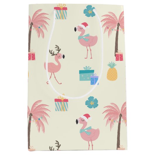 Santa Flamingo patroon Fun Pink Tropische Kerstmis Medium Cadeauzakje (Voorkant)