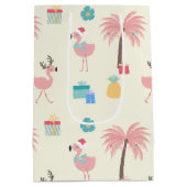 Santa Flamingo patroon Fun Pink Tropische Kerstmis Medium Cadeauzakje (Achterkant)