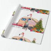 santa flamingo trailer cadeaupapier (Uitgerold)