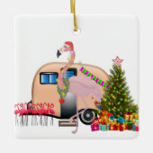santa flamingo trailer keramisch ornament (Voorkant)
