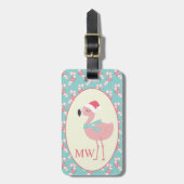 Santa Flamingo w Pink Candy Cane Pattern Kerstmis Bagagelabel (Voorkant verticaal)