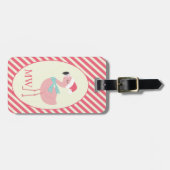 Santa Flamingo w Pink Candy Cane Stripes Kerstmis Bagagelabel (Voorkant horizontaal)