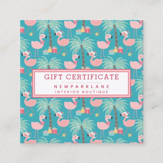 Santa Flamingo's - Blauwgroen kerstcadeaubon Vierkante Visitekaartje (Voorkant)