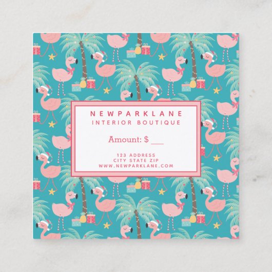 Santa Flamingo's - Blauwgroen kerstcadeaubon Vierkante Visitekaartje (Achterkant)