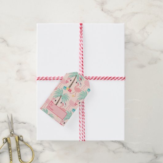 Santa Flamingo's - Fun Pink Tropische Kerstmis Cadeaulabel (Met Touw)