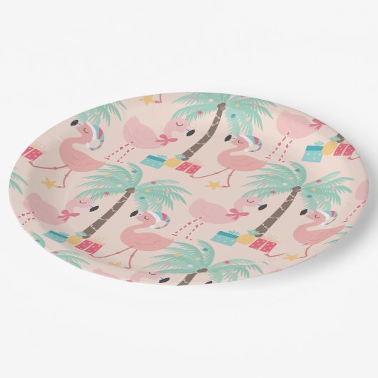 Santa Flamingo's - Fun Pink Tropische Kerstmis Papieren Bordje (Gekanteld)