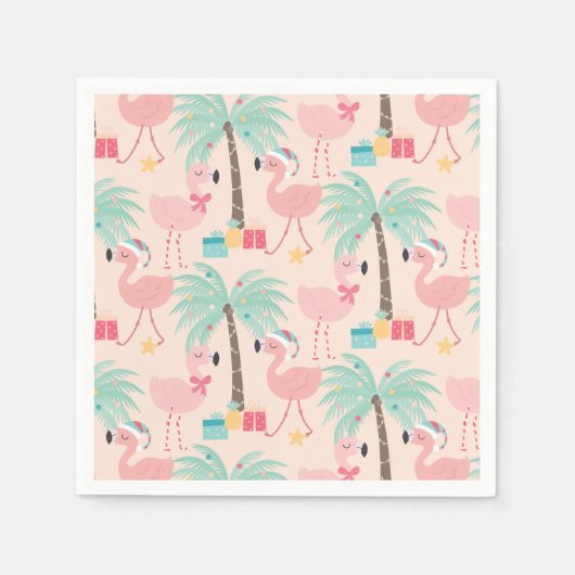 Santa Flamingo's - Fun Pink Tropische Kerstmis Servet (Voorkant)