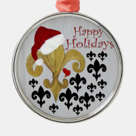 Santa Fleur de lis zwart en goud Kerstmis Metalen Ornament