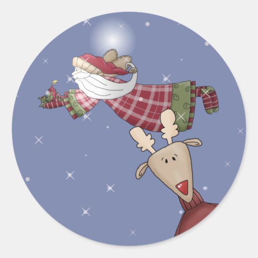 Santa Flies Ronde Sticker (Voorkant)
