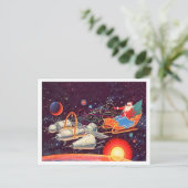 Santa fly met raketten,  nieuwjaar Sovjet Briefkaart (Staand voorkant)
