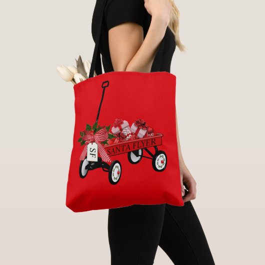 Santa Flyer Speelgoed Red Wagon Cadeaus All-Over-P Tote Bag (Dichtbij)