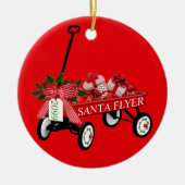 Santa Flyer Speelgoed Red Wagon met kerstmis Keramisch Ornament (Voorkant)