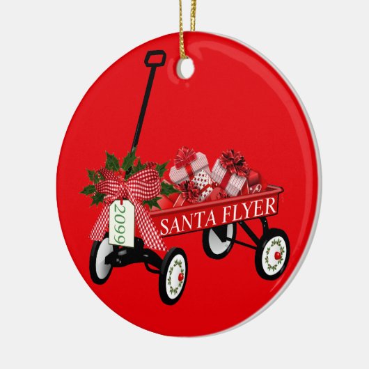 Santa Flyer Speelgoed Red Wagon met kerstmis Keramisch Ornament (Links)