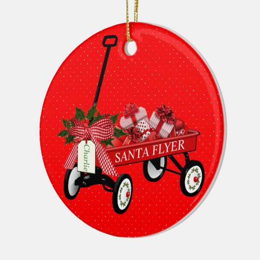 Santa Flyer Speelgoed Wagon Naam Porcelain Kerstmi Keramisch Ornament (Links)
