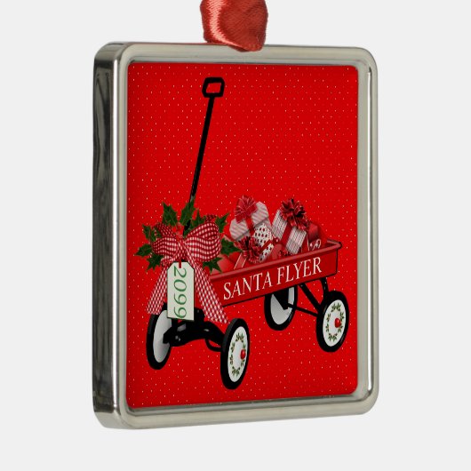 Santa Flyer Toy Wagon Year Presents Christmas Metalen Ornament (Rechts)