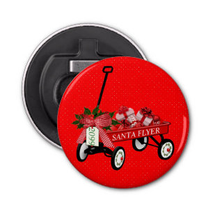 Santa Flyer Wagon Cadeaus kerstmis Beer Soda Button Flesopener