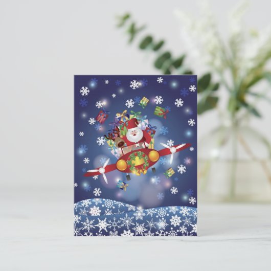 Santa Flying  Airplane Briefkaart (Staand voorkant)