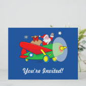 Santa Flying Airplane Cadeaus Kerstfeest Uitnodige Kaart (Staand voorkant)