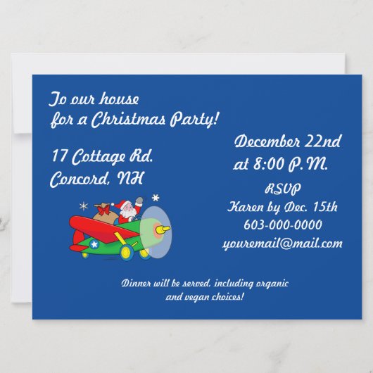 Santa Flying Airplane Cadeaus Kerstfeest Uitnodige Kaart (Achterkant)