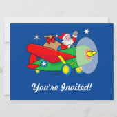 Santa Flying Airplane Cadeaus Kerstfeest Uitnodige Kaart (Voorkant)