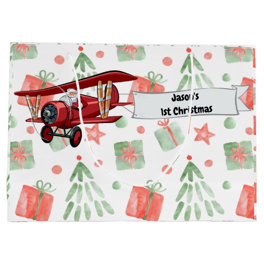 Santa Flying Airplane, Eerste Kerstdag Gepersonali Groot Cadeauzakje (Achterkant)