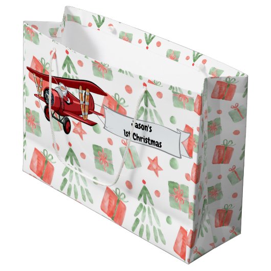 Santa Flying Airplane, Eerste Kerstdag Gepersonali Groot Cadeauzakje (Voorkant Gekanteld)