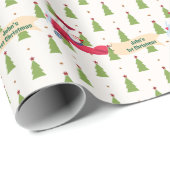 Santa Flying Airplane, Eerste Kerstmis, Gepersonal Cadeaupapier (Rol Hoek)