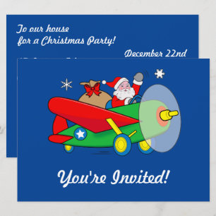 Santa Flying Airplane Gifts kerstparty Invite Kaart