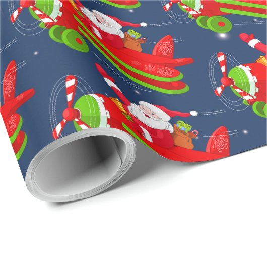 Santa Flying Airplane-inpakpapier Cadeaupapier (Rol Hoek)