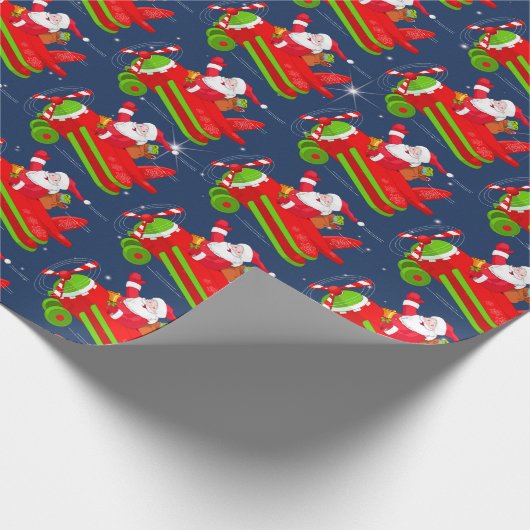 Santa Flying Airplane-inpakpapier Cadeaupapier (Hoek)