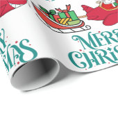 Santa Flying Airplane, Sleigh & cadeaus, Kerstmis Cadeaupapier (Rol Hoek)