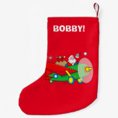 Santa Flying Airplane with Gifts Name  Kleine Kerstsok (Achterkant)