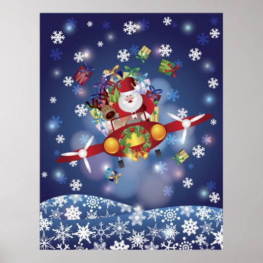 Santa Flying Classic Airplane Poster (Voorkant)