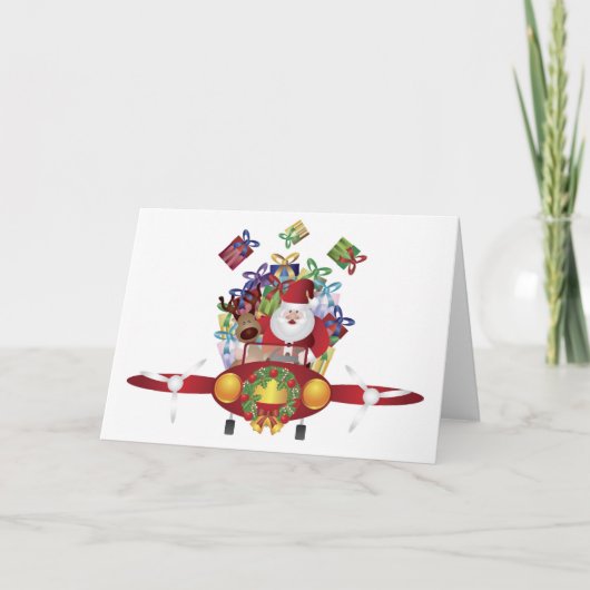 Santa Flying een Wenskaart Feestdagen Kaart (Voorkant)