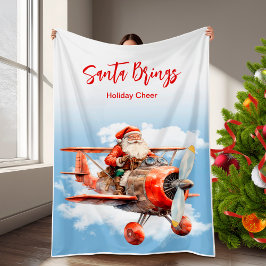 Santa Flying High Christmas Fleece Deken